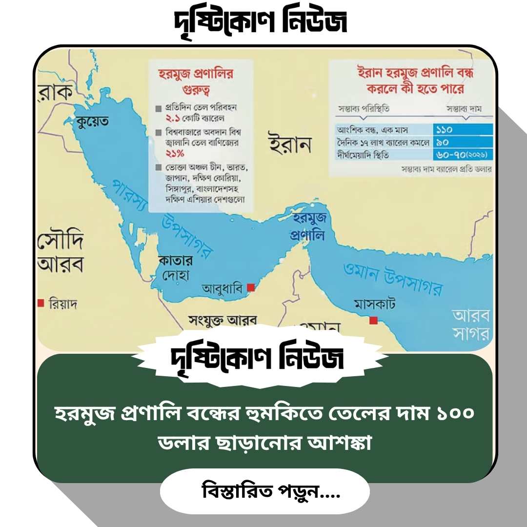 হরমুজ প্রণালি বন্ধের হুমকিতে তেলের দাম ১০০ ডলার ছাড়ানোর আশঙ্কা image